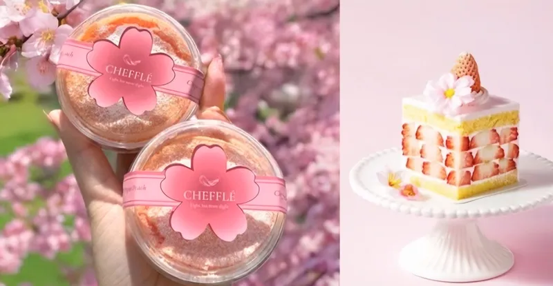 ▲ '벚꽃디저트" 축제의 시즌 한정 치플레 요거트 푸딩(왼쪽)과 네모네 케이크. 치플레·롯데월드 타워 SNS 영상 캡처