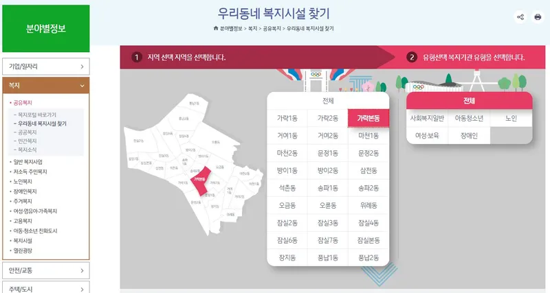 ▲ 송파구청 누리집에 구축된 ‘공유복지플랫폼’ 화면