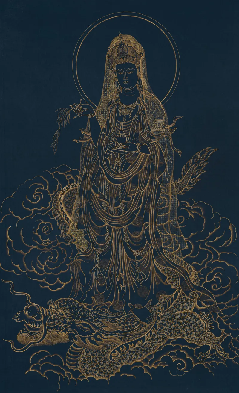 용을 탄 관세음보살 (146×96cm, 비단에 금니) / 작가 제공