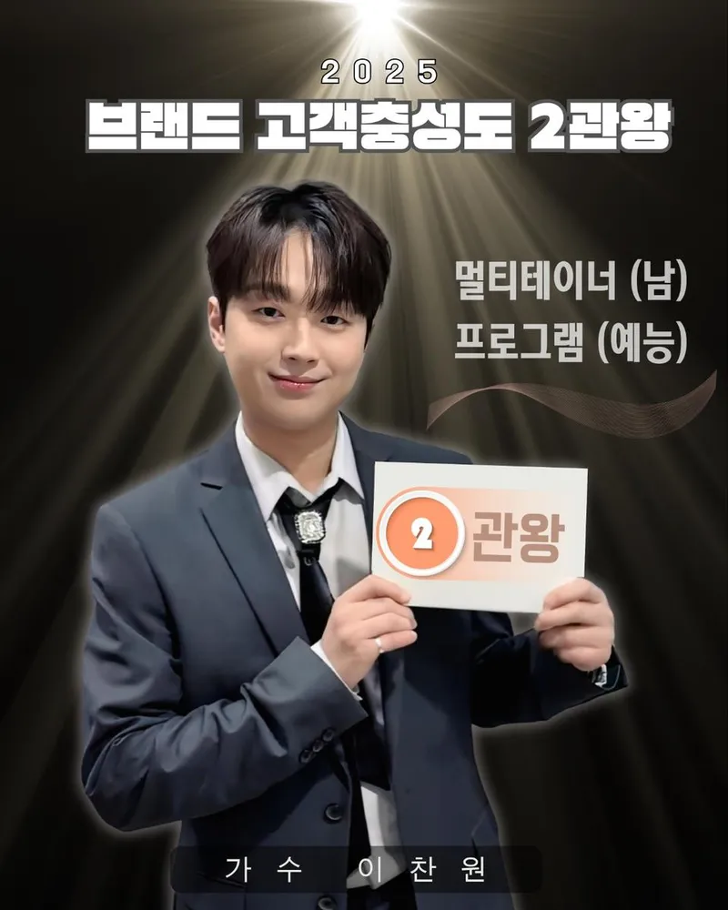 '경축' 이찬원, '2025 브랜드 고객충성도 대상' 2관왕 선정→멀티테이너(남)·불후의 명곡(프로그램-음악예능)