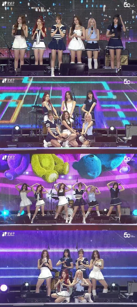 “한강을 물들인 마린룩”…스테이씨, ‘BEBE’ 무대 위 에너지→밤공기 달궜다 / 유튜브채널강남구