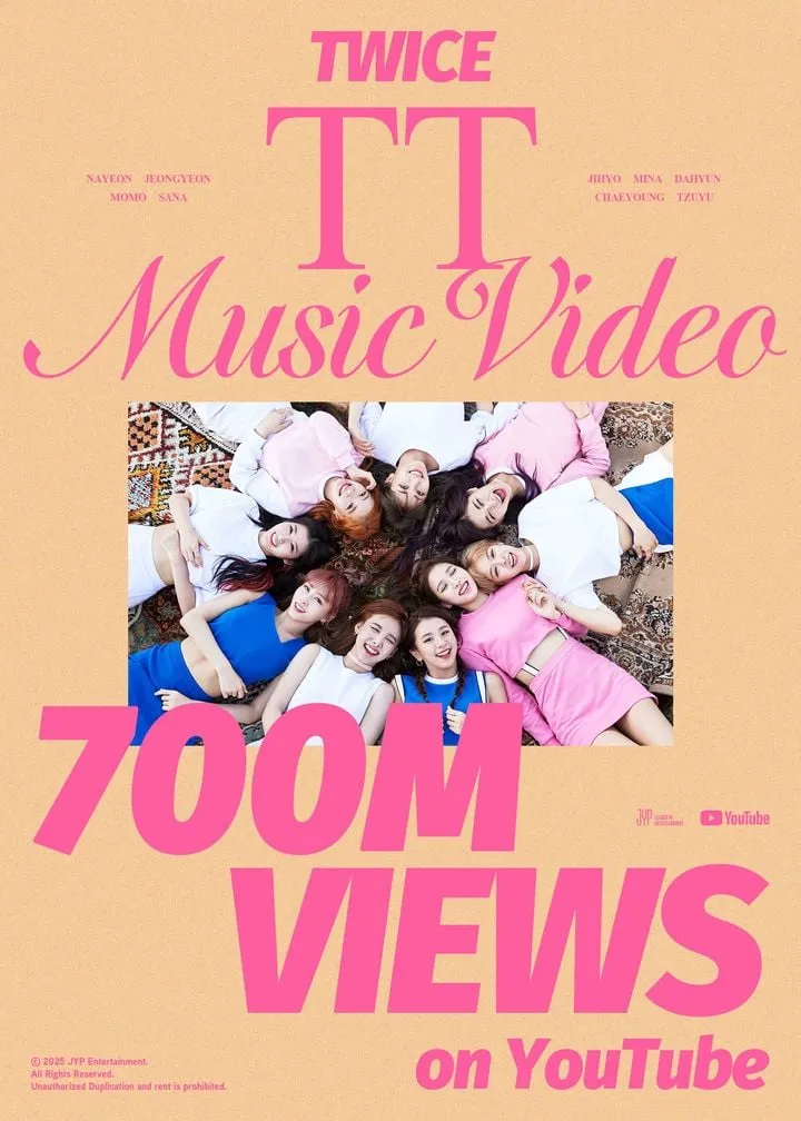 “세계 최다 달성”…트와이스, ‘TT’ 7억 뷰→걸그룹 새 이정표 / JYP엔터테인먼트