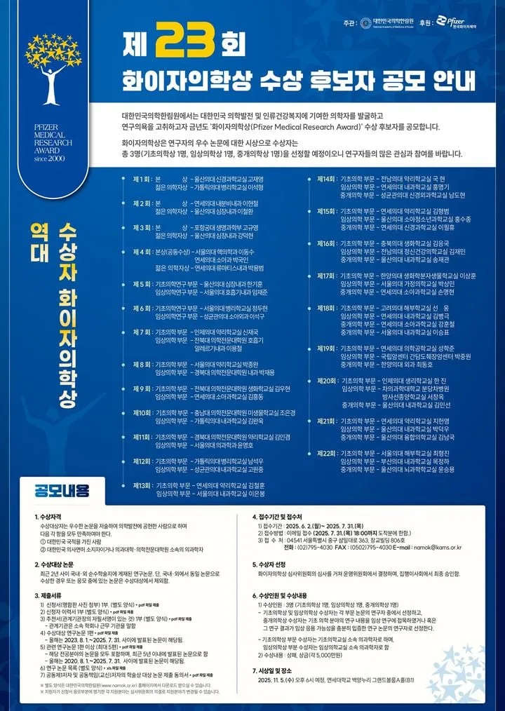 화이자의학상 23회 공모