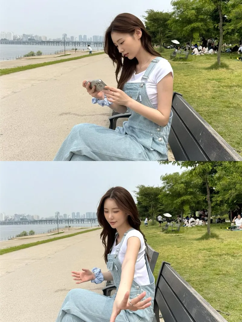 “아 쫌 덥네 ………. ㅎ?”…이유정, 한강 초여름→청량 미소 / 환승연애3 출연자 모델 이유정 인스타그램