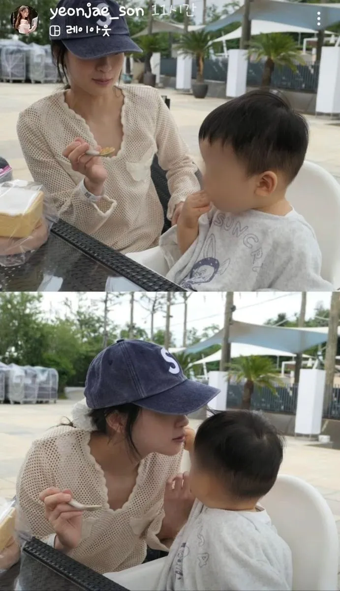 “수영장서 포착된 순간”…손연재, 아들과 여유→완벽한 실루엣