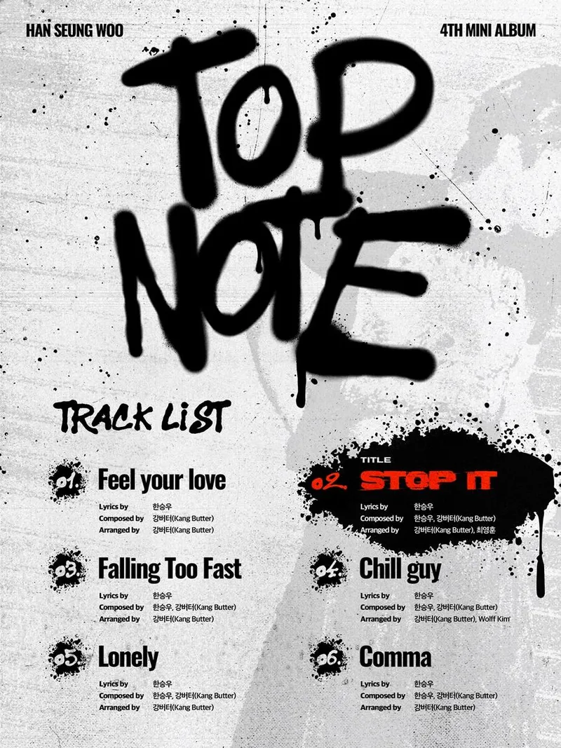 “자체 제작의 정점”…한승우, ‘TOP NOTE’ 트랙리스트→타이틀곡 ‘STOP IT’ 기대감 폭발 / 아우라엔터테인먼트