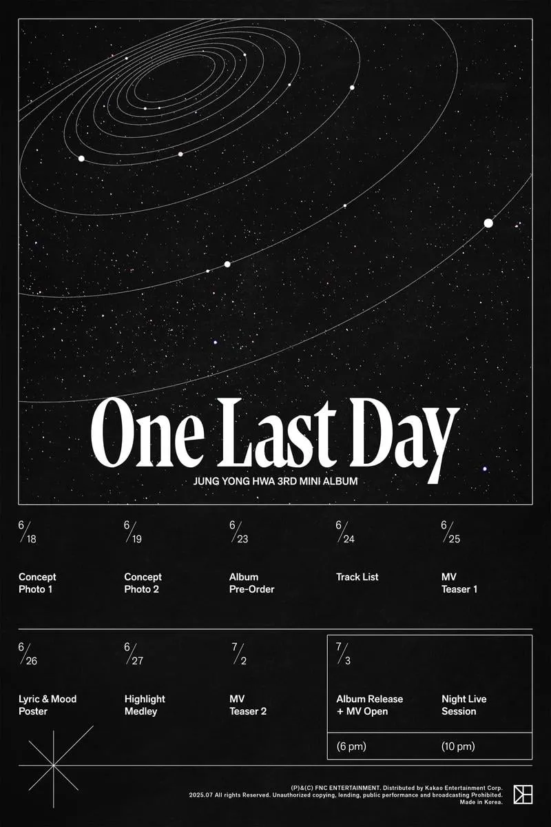 “별빛 아래 새로운 시작”…정용화, ‘One Last Day’ 플랜 포스터→컴백 기대감 고조 / FNC엔터테인먼트