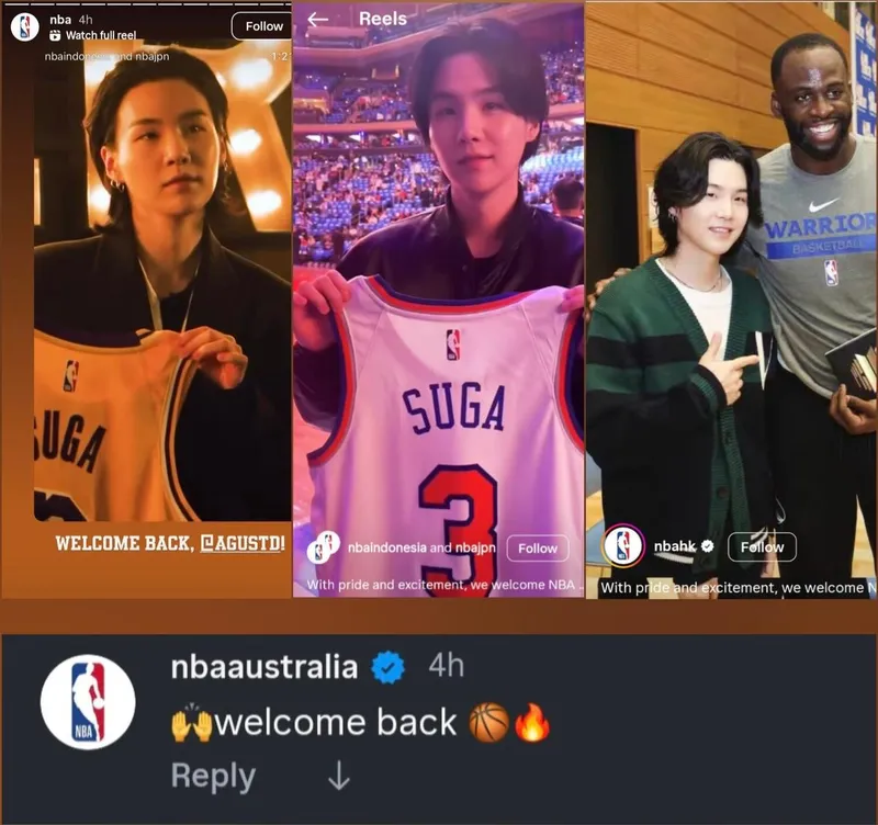 슈가의 복귀를 축하하는 각국의 NBA 계정(출처: 각 NBA 공식 SNS)