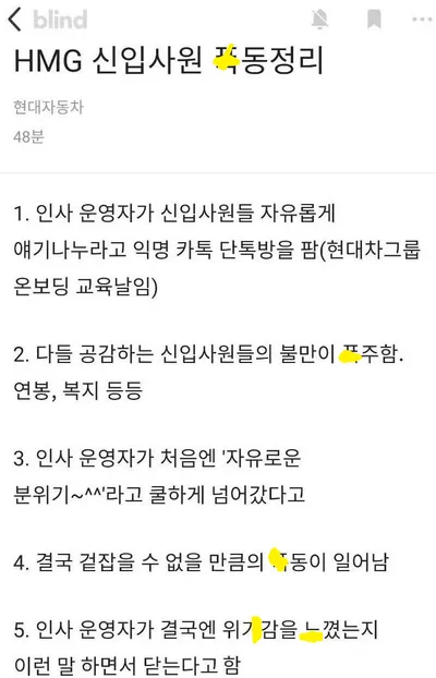난리난 현대차 신입MZ 단톡방 대ㅊ사...