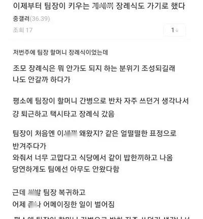 혼자서 팀장 조모상 갔다 왔는데...