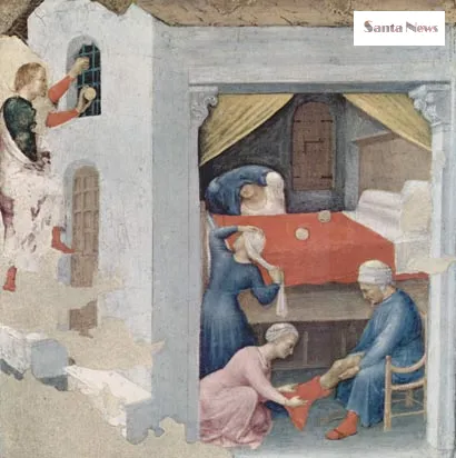산타클로스가 금덩이를 던지는 그림 1400 A.D. - 1499 A.D. 바티칸 박물관 소장